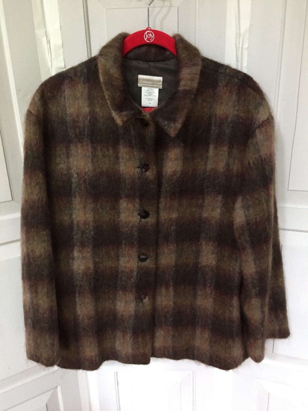 Vintage Coldwater Creek Brown Plaid Mohair Blend Coat